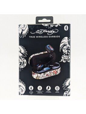 Ed Hardy True Wireless Bluetooth Earbuds/Charging Case White Love Kills Slowly